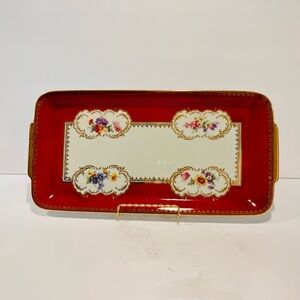 Antique Limoges France Serving Floral Tray with Gold Trim 14.5”-7.25” Porcelain